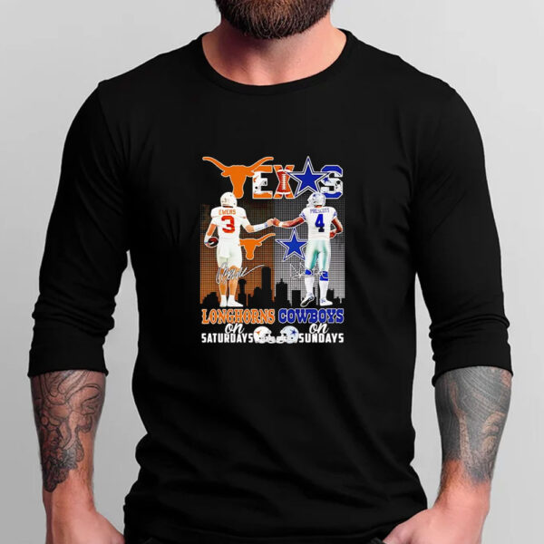 Quinn Ewers and Dak Prescott Longhorns Saturdays Cowboys Sundays T-shirt