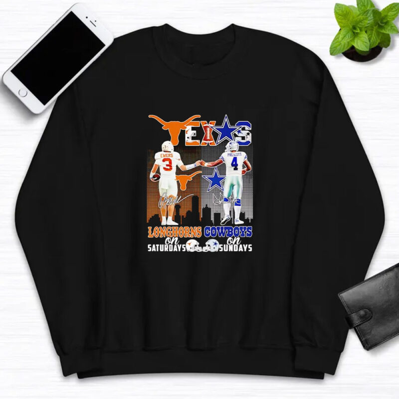 Quinn Ewers and Dak Prescott Longhorns Saturdays Cowboys Sundays T-shirt