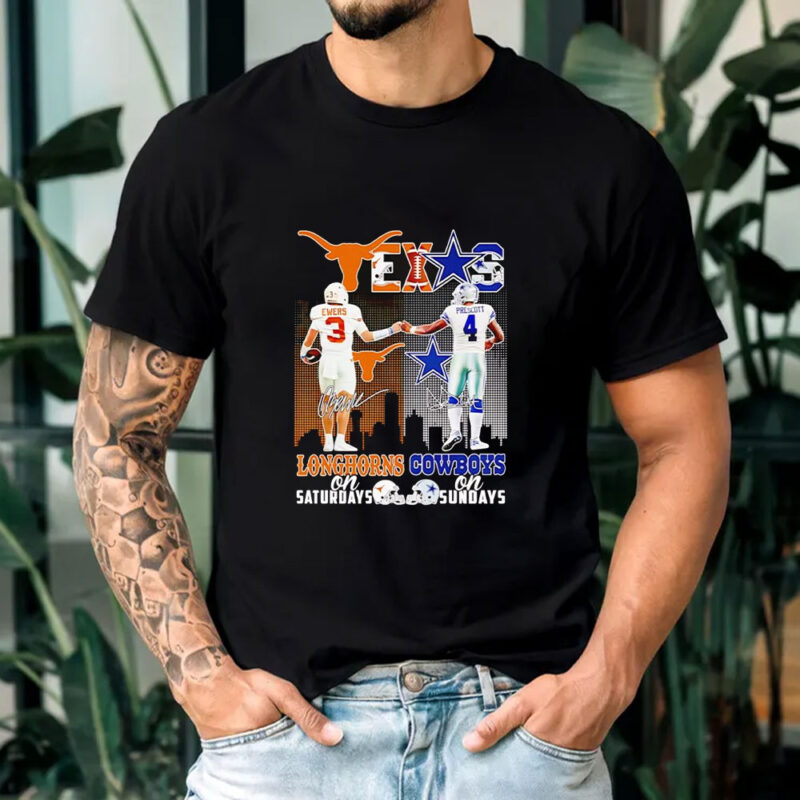 Quinn Ewers and Dak Prescott Longhorns Saturdays Cowboys Sundays T-shirt