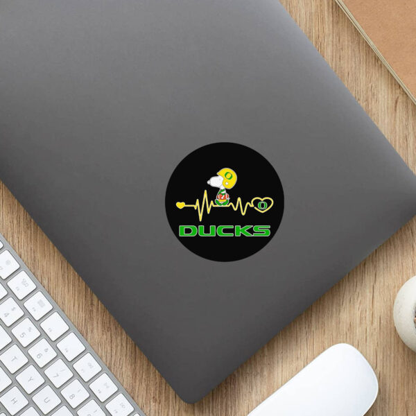 Snoopy walking on heartbeat Oregon Ducks Sticker