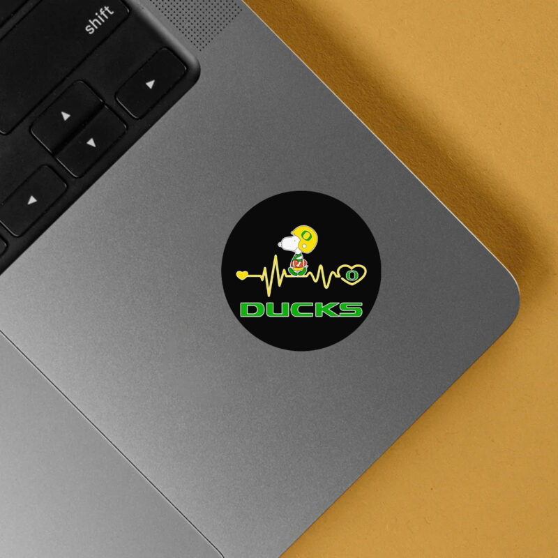 Snoopy walking on heartbeat Oregon Ducks Sticker