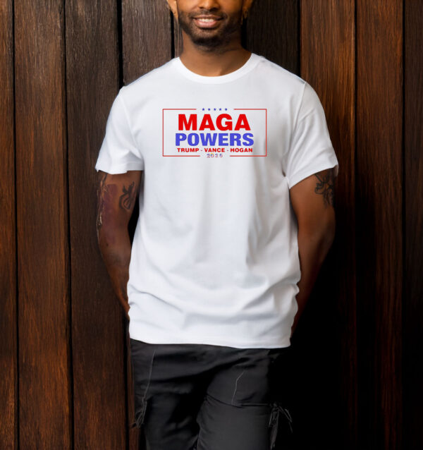 Hulk Hogan wearing Maga Powers Trump Vance Hogan T-shirt