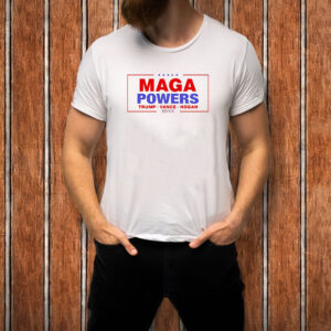 Hulk Hogan wearing Maga Powers Trump Vance Hogan T-shirt