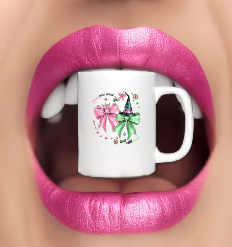 Pink Goes Good With Green Funny Halloween Witch Women Girls Mug