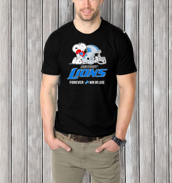 Snoopy hug Detroit Lions forever win or lose T-shirt